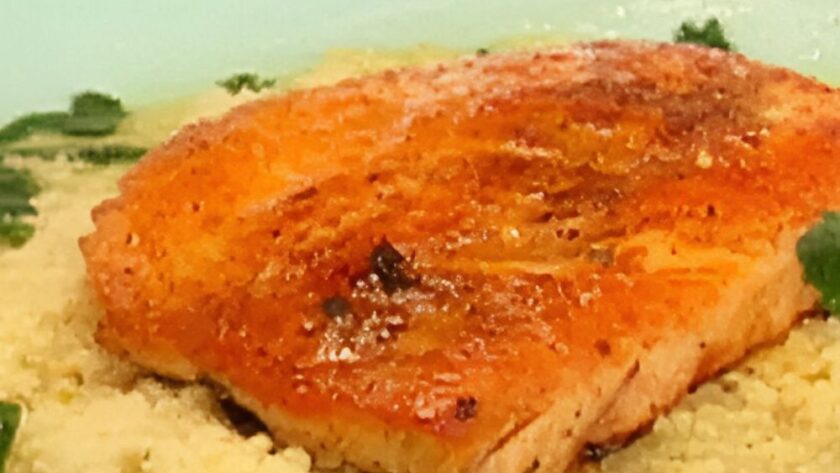 Arctic Char With Tangerine-habanero Glaze And Meyer Lemon Couscous Broth