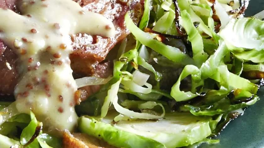 Sauteed Cabbage and Brussels Sprouts with Bacon and Caramelized Shallots