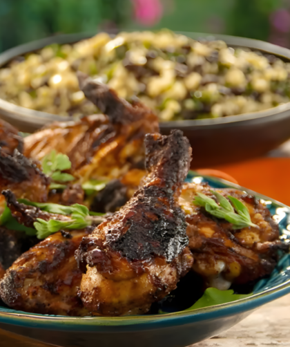 Charcoal Grilled Chicken Sinaloa-Style with Grilled Corn, Black Bean and Quinoa Relish