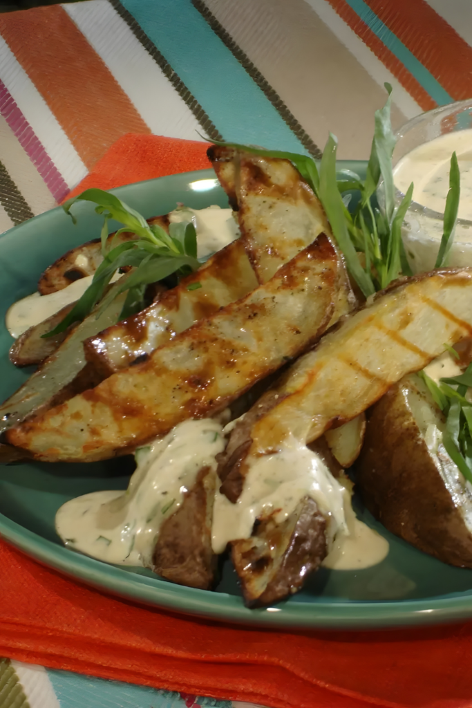 Grilled Steak Fries with Malt Vinegar Aioli