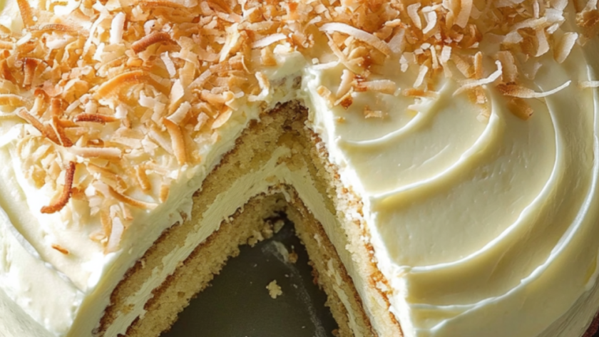 Bobby Flay Throwdown's Toasted Coconut Cake with Coconut Filling and Coconut Buttercream