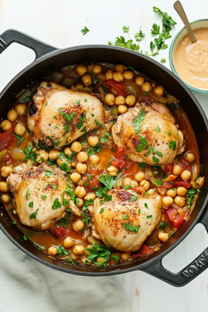 Bobby Flay Chicken and Chickpea Tagine with Apricots and Harissa Sauce