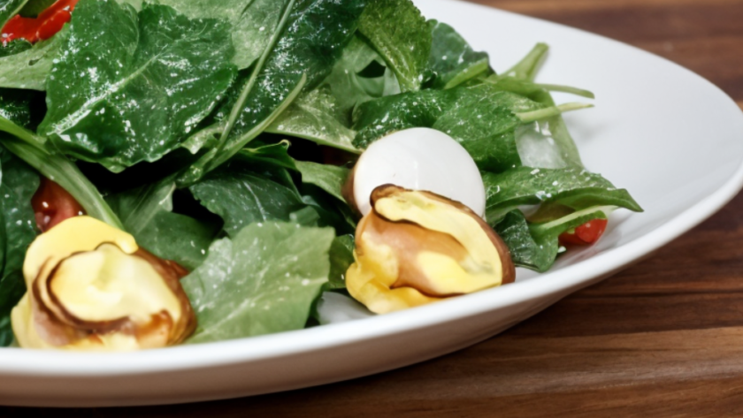 Baby Greens Salad with Ham Quiche Croutons and Maple-Cider Vinaigrette