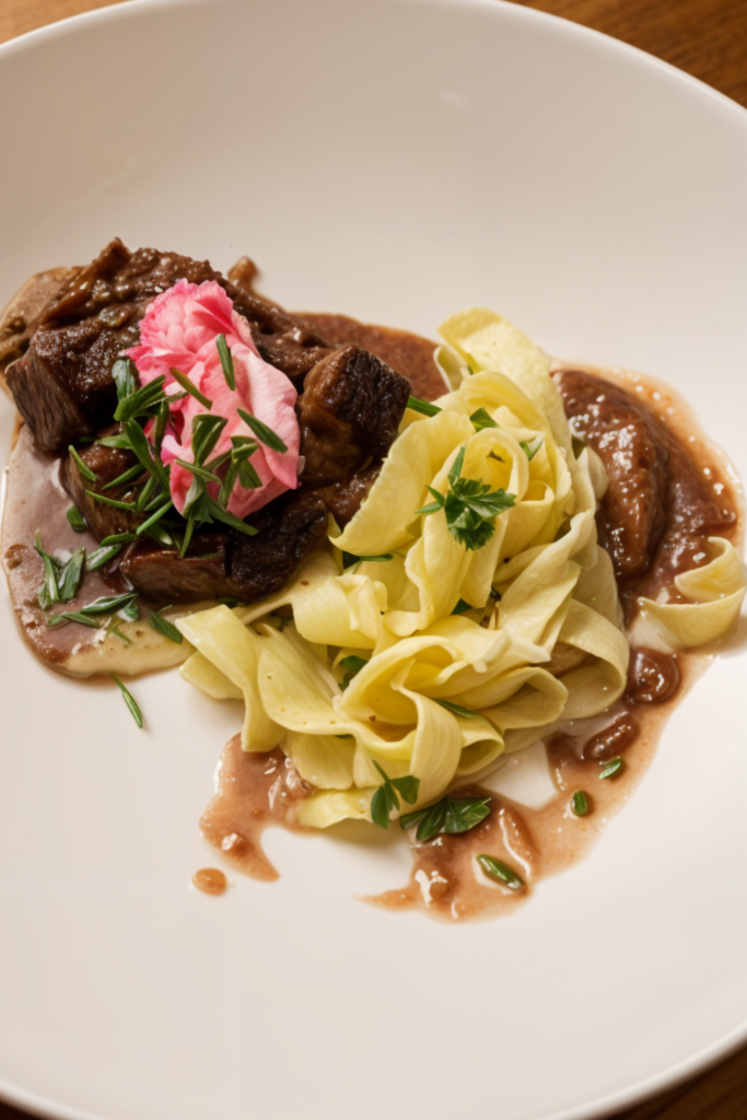 Beef Stroganoff with Beet Creme Fraiche