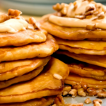 Carrot Cake Pancakes with Maple-Cream Cheese Drizzle and Toasted Pecans