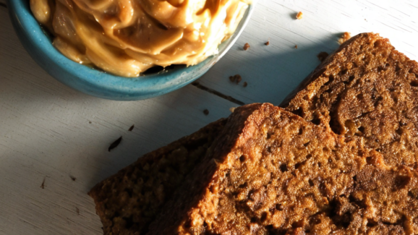 Espresso-Chocolate Chip Banana Bread with Espresso-Cinnamon Butter