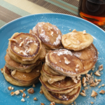 Silver Dollar Buttermilk-Pecan Pancakes with Bourbon Molasses Butter and Maple Syrup