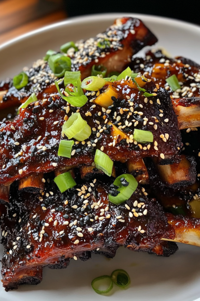 Bobby Flay Asian Spice Rubbed Ribs with Pineapple-Ginger BBQ Sauce and Black and White Sesame Seeds