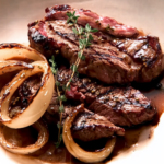 Bobby Flay Grilled Steak and Vidalia Onions with Mustard-Worcestershire Vinaigrette