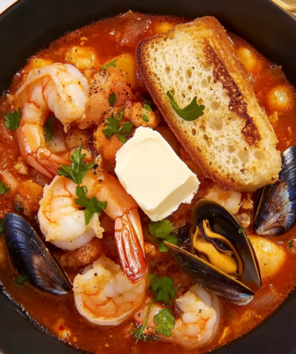 Bobby Flay Fulton Fish Market Cioppino with Sourdough Croutons