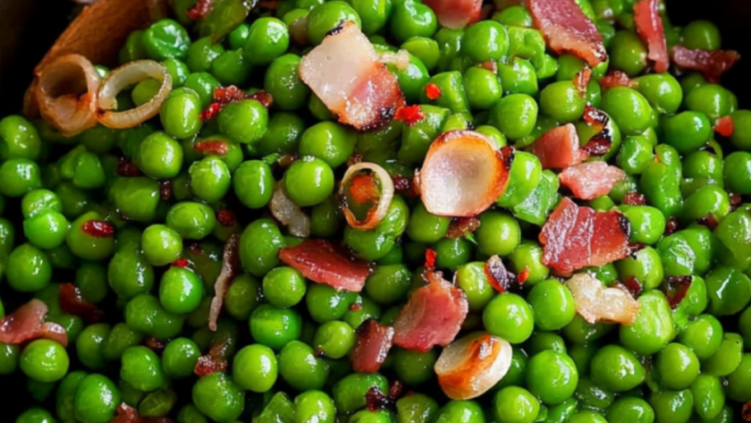 Bobby Flay Peas with Shallots and Pancetta