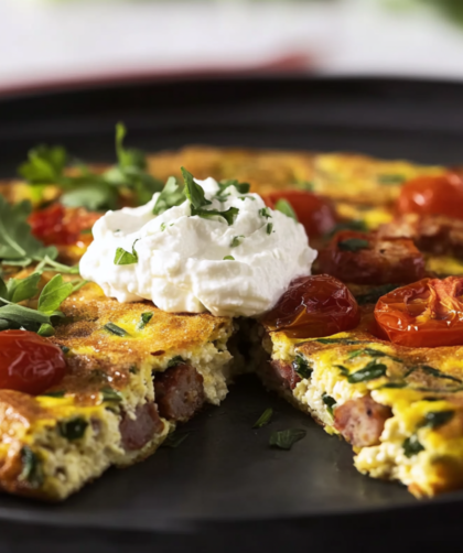 Cherry Tomato, Sausage, Arugula, Ricotta Frittata