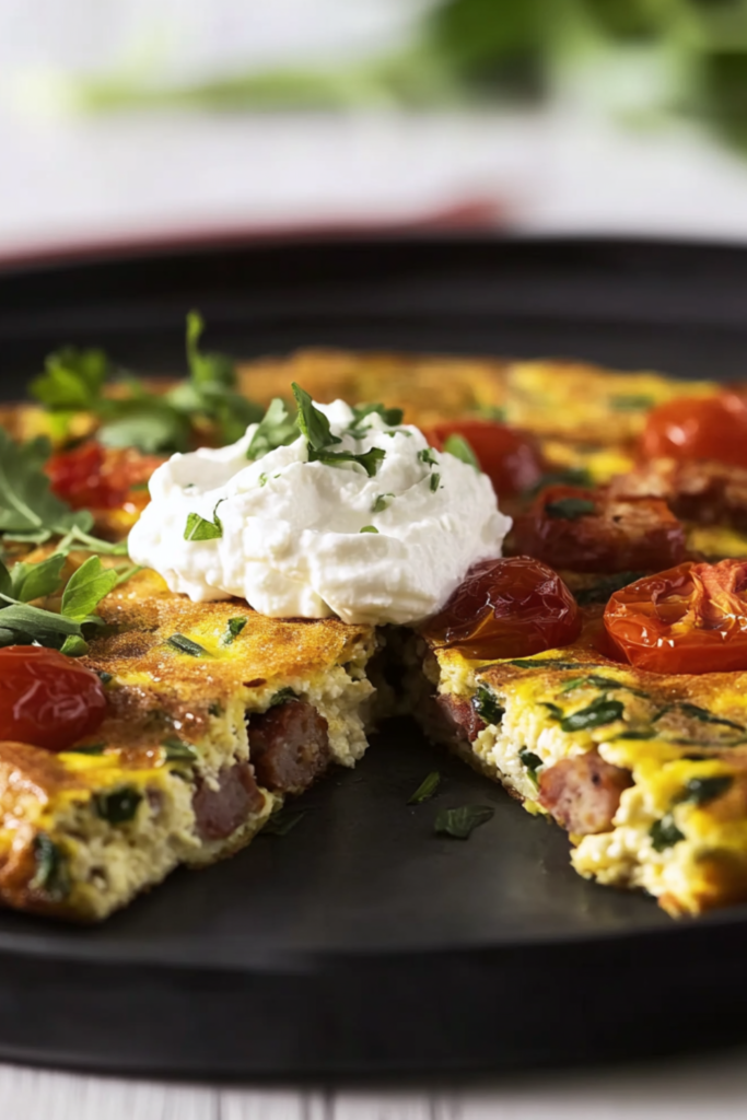 Cherry Tomato, Sausage, Arugula, Ricotta Frittata