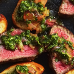 Flank Steak Crostini with Chimichurri and Vidalia Relish