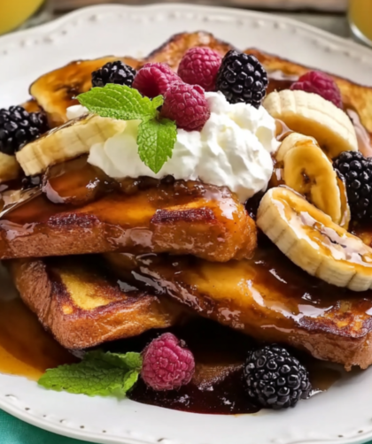 Bobby Flay Bananas Foster French Toast with Whipped Cream Cheese