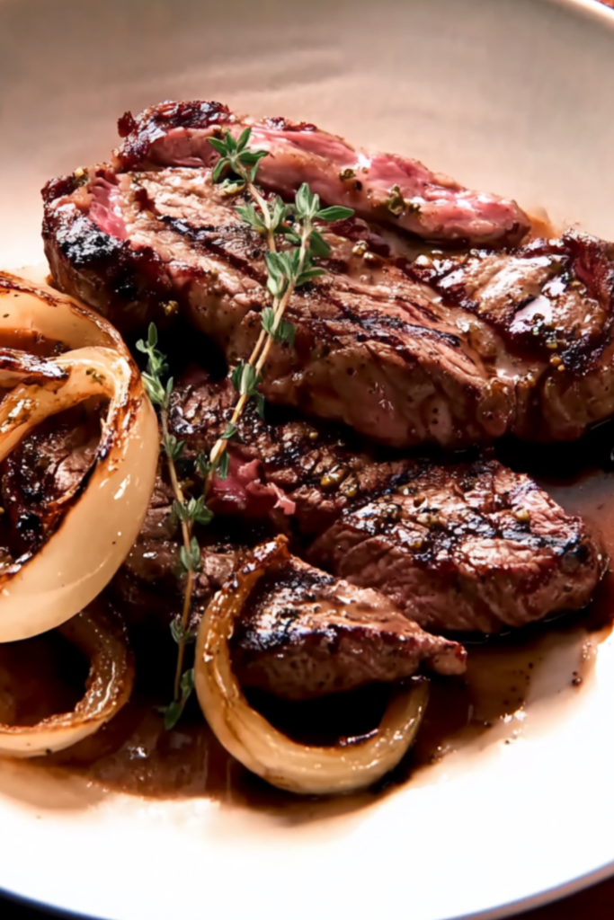 Bobby Flay Grilled Steak and Vidalia Onions with Mustard-Worcestershire Vinaigrette