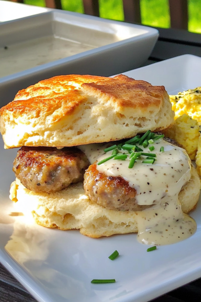 Buttermilk Biscuits with Eggs and Sausage Gravy