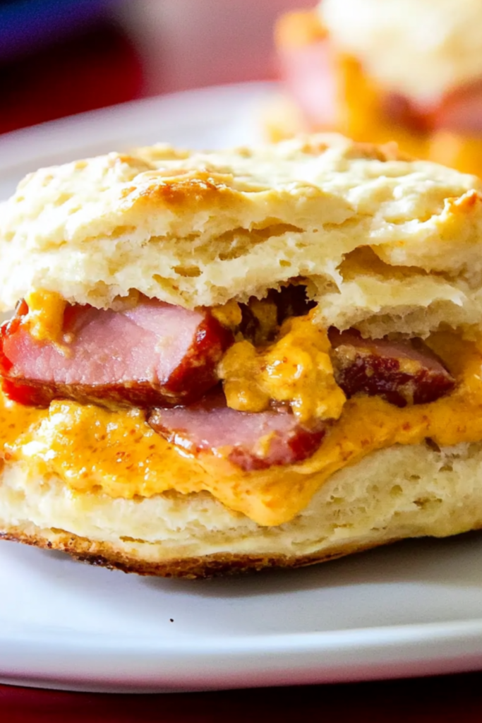 Mustard Glazed Baked Ham and Pimento Cheese Biscuits